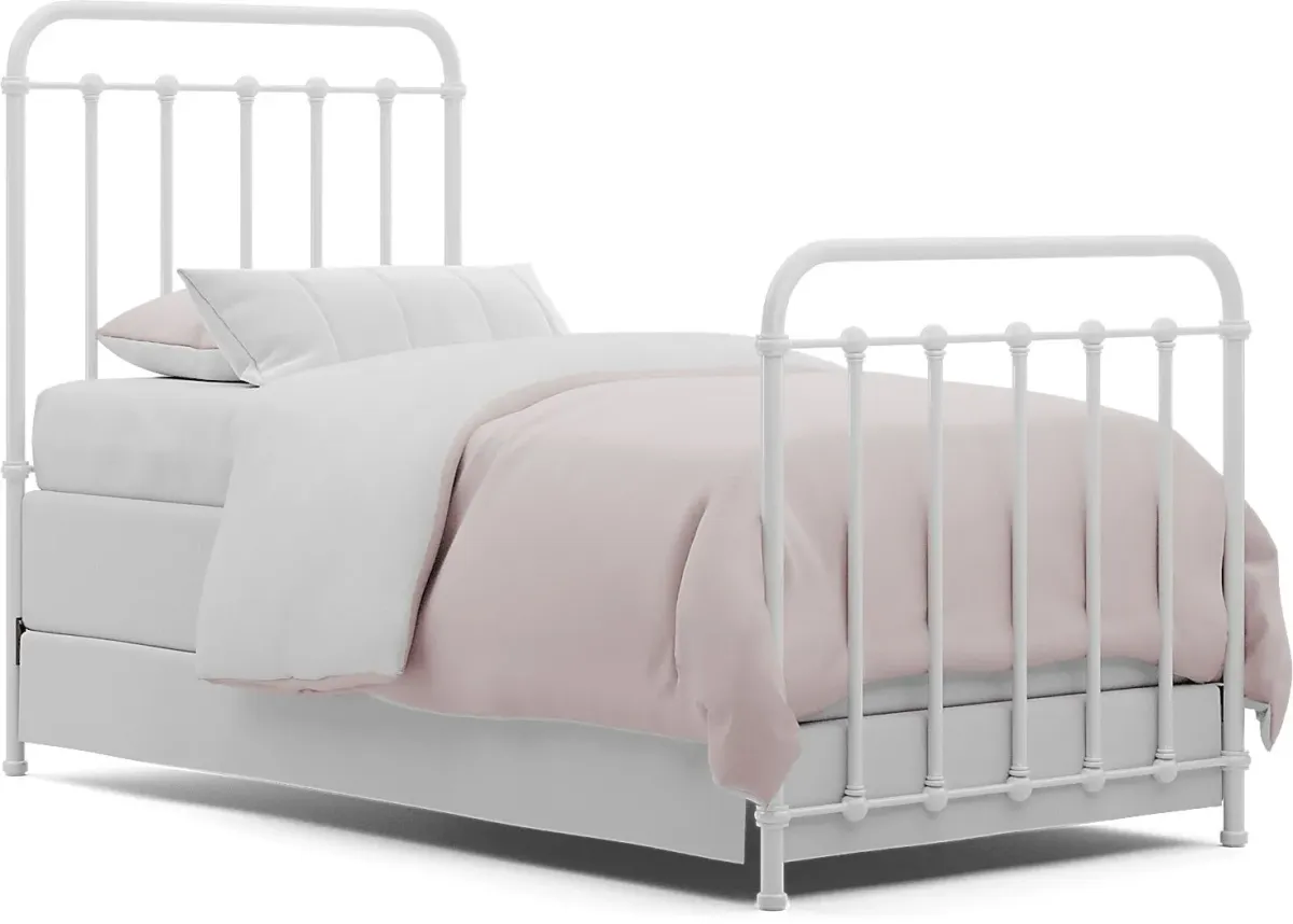 Kids South Bend Washed White Bedroom with 2 Saddlerock White Twin Metal Beds