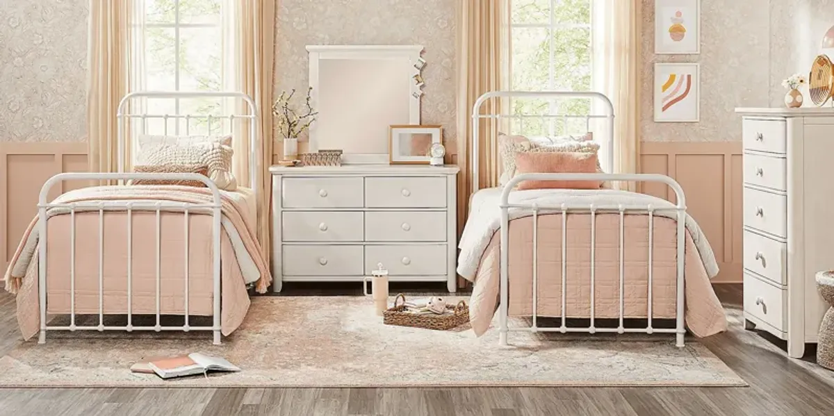 Kids South Bend Washed White 8 Pc Bedroom with 2 Saddlerock White Twin Metal Beds