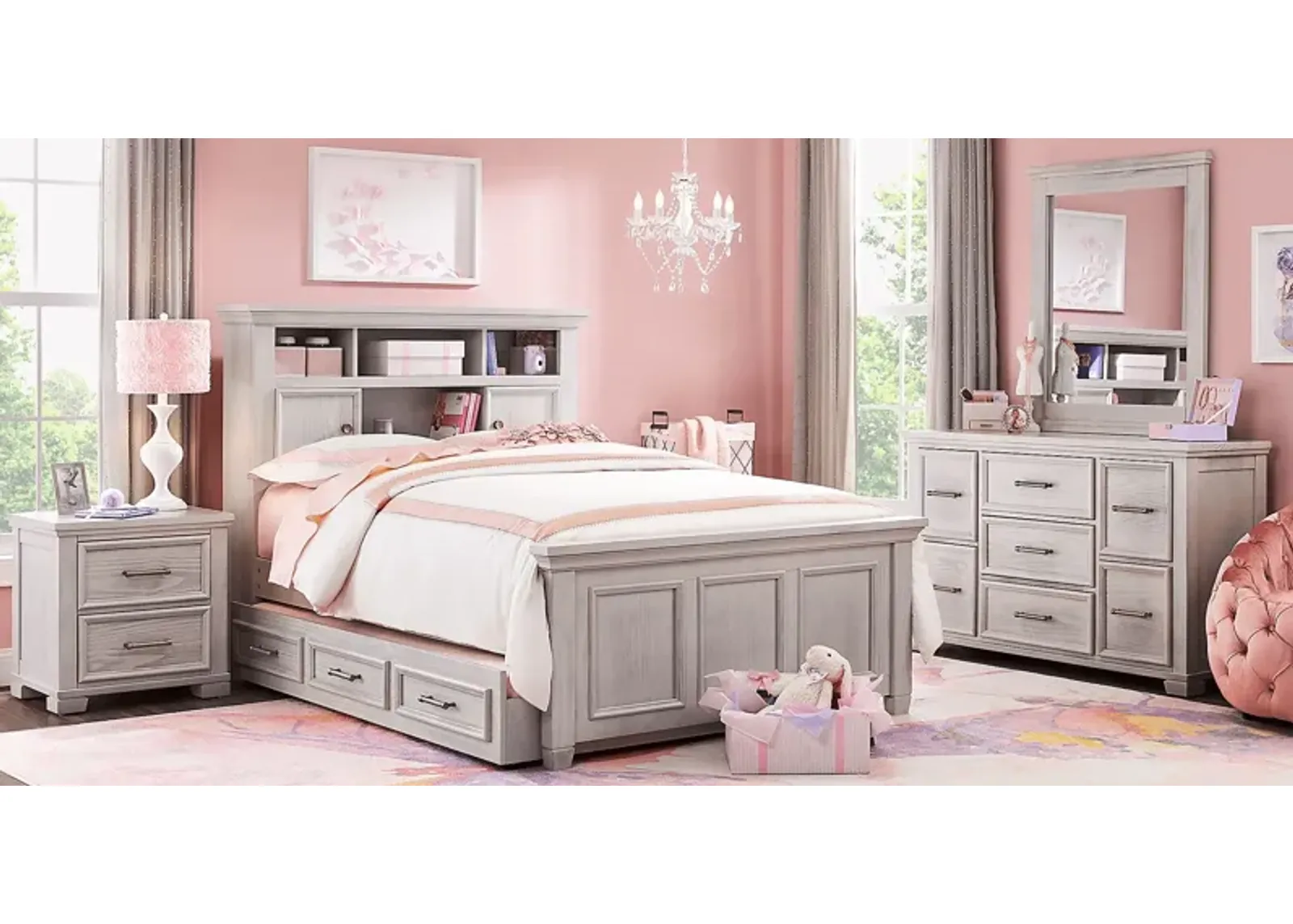 Kids Canyon Lake Ash Gray 5 Pc Full Bookcase Bedroom