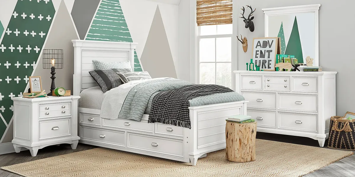 Kids Hilton Head White Twin Panel Bed with Storage Side Rail