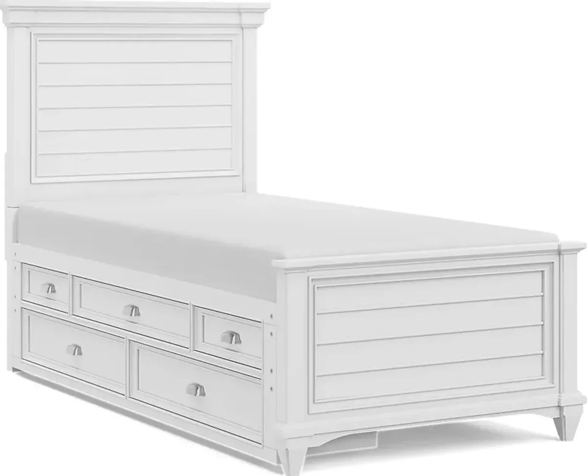 Kids Hilton Head White Twin Panel Bed with Storage Side Rail