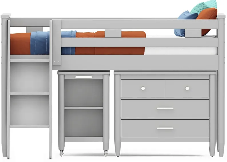 Kids Modern Colors Light Gray Twin Loft with Loft Chest and Desk