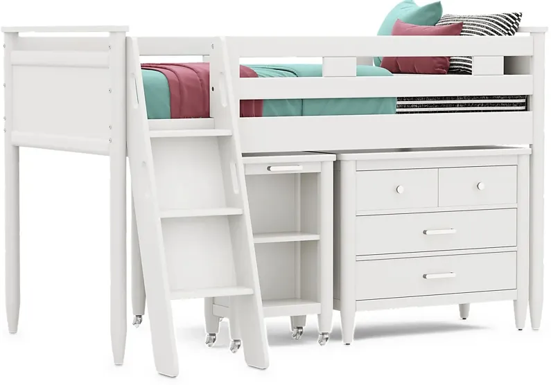 Kids Modern Colors White Twin Loft with Loft Chest and Desk
