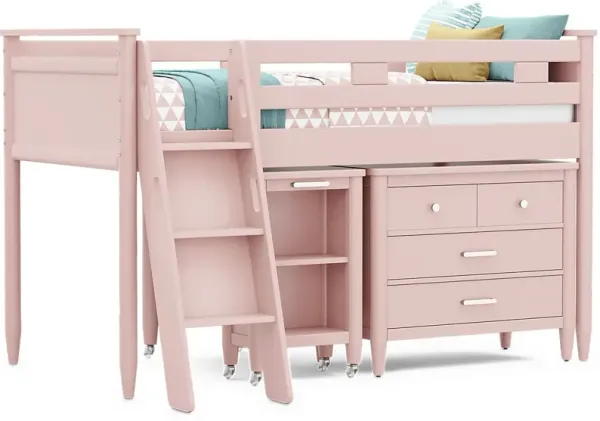 Kids Modern Colors Pink Twin Loft with Loft Chest and Desk
