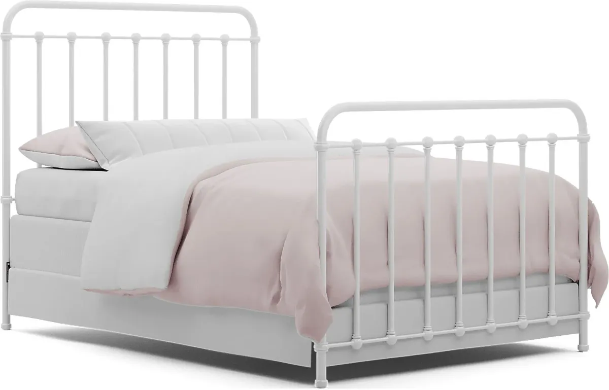Kids South Bend Washed White Bedroom with Saddlerock White Metal Full Metal Bed