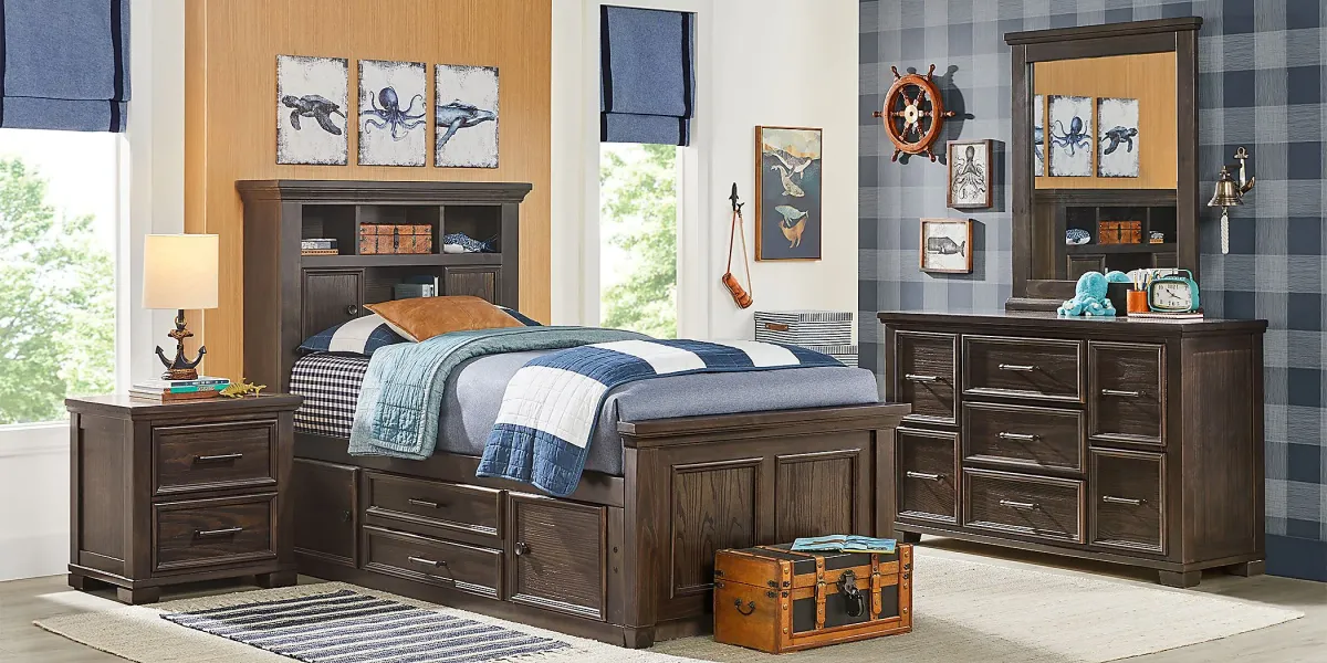 Kids Canyon Lake Java Full Bookcase Bedroom with Storage Side Rail