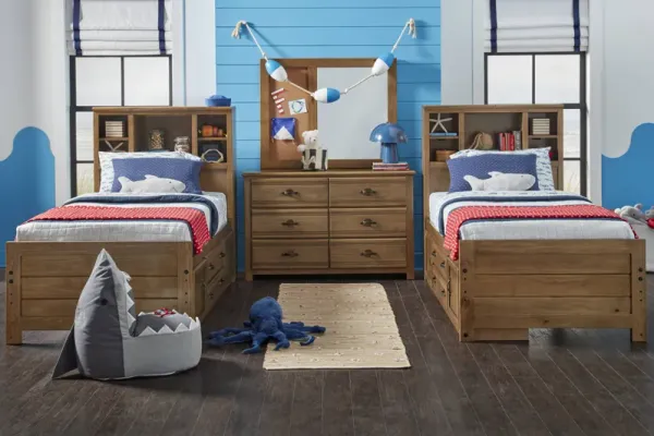 Kids Creekside 2.0 Chestnut Twin Bookcase Bedroom with Storage Side Rails