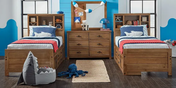 Kids Creekside 2.0 Chestnut Twin Bookcase Bedroom with Storage Side Rails