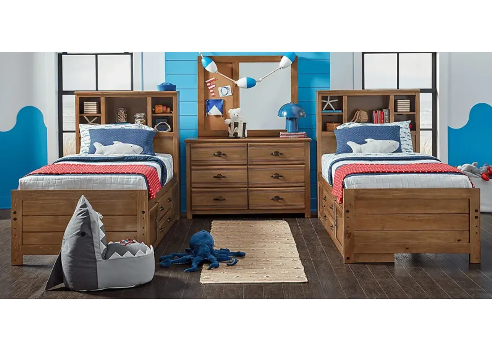 Kids Creekside 2.0 Chestnut 8 Pc Twin Bookcase Bedroom with Storage Side Rails