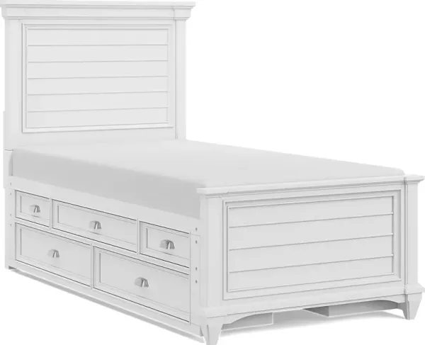 Kids Hilton Head White Twin Panel Bed with Storage Side Rails