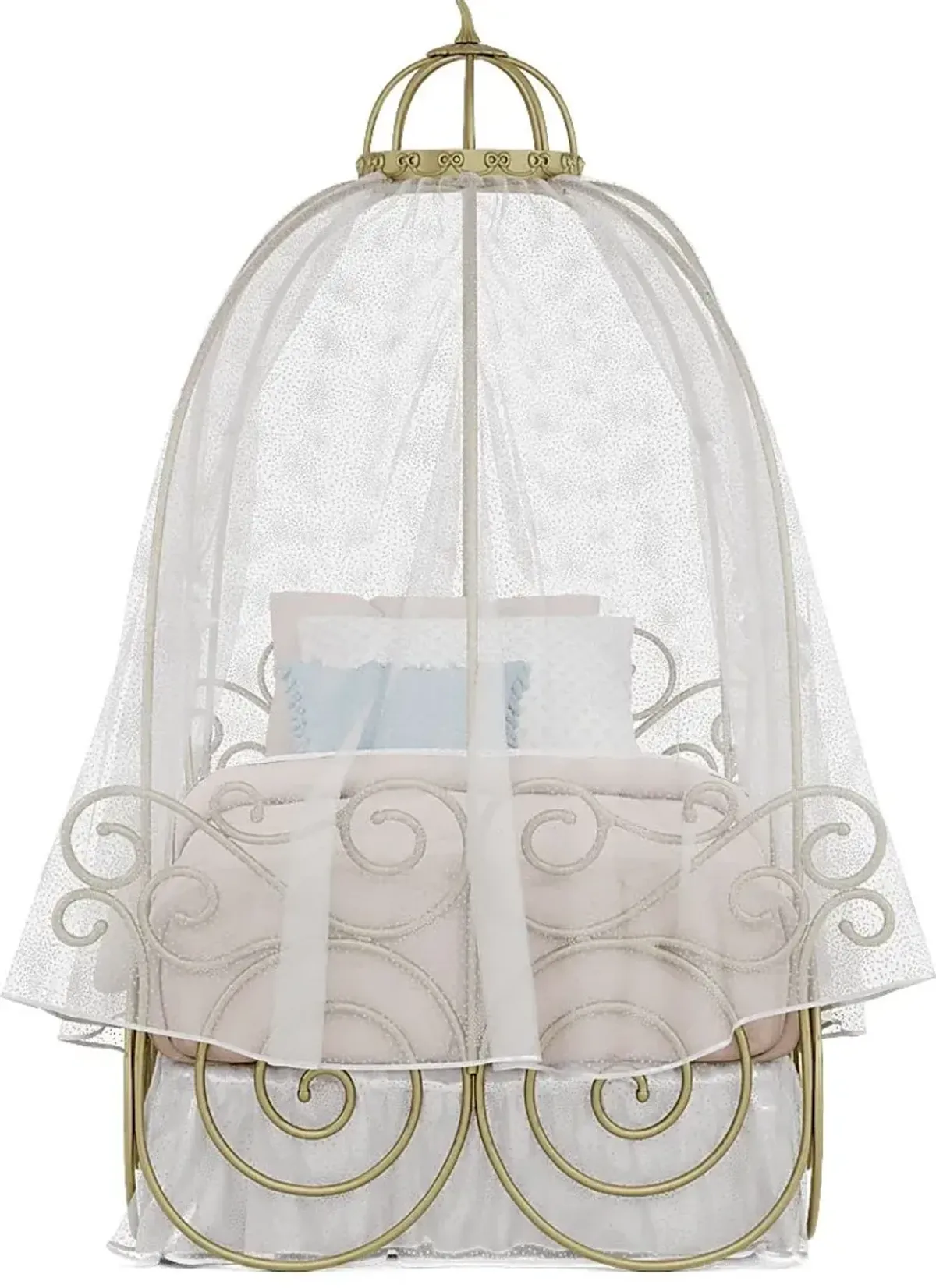 Disney Princess Royal Gold Twin Carriage Bed with White Canopy and Bed Skirt