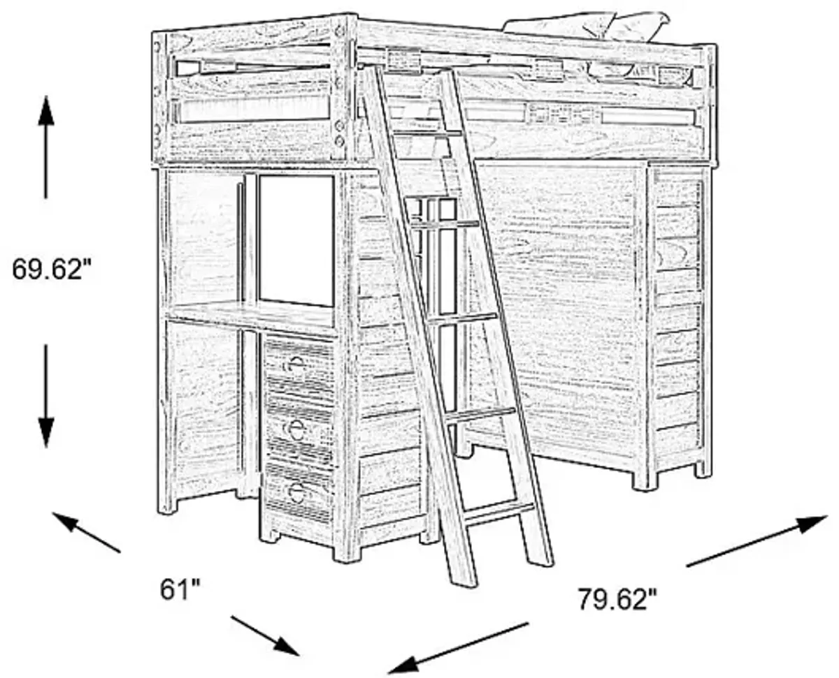 Kids Creekside 2.0 Charcoal Twin Loft with Loft Chest and Desk