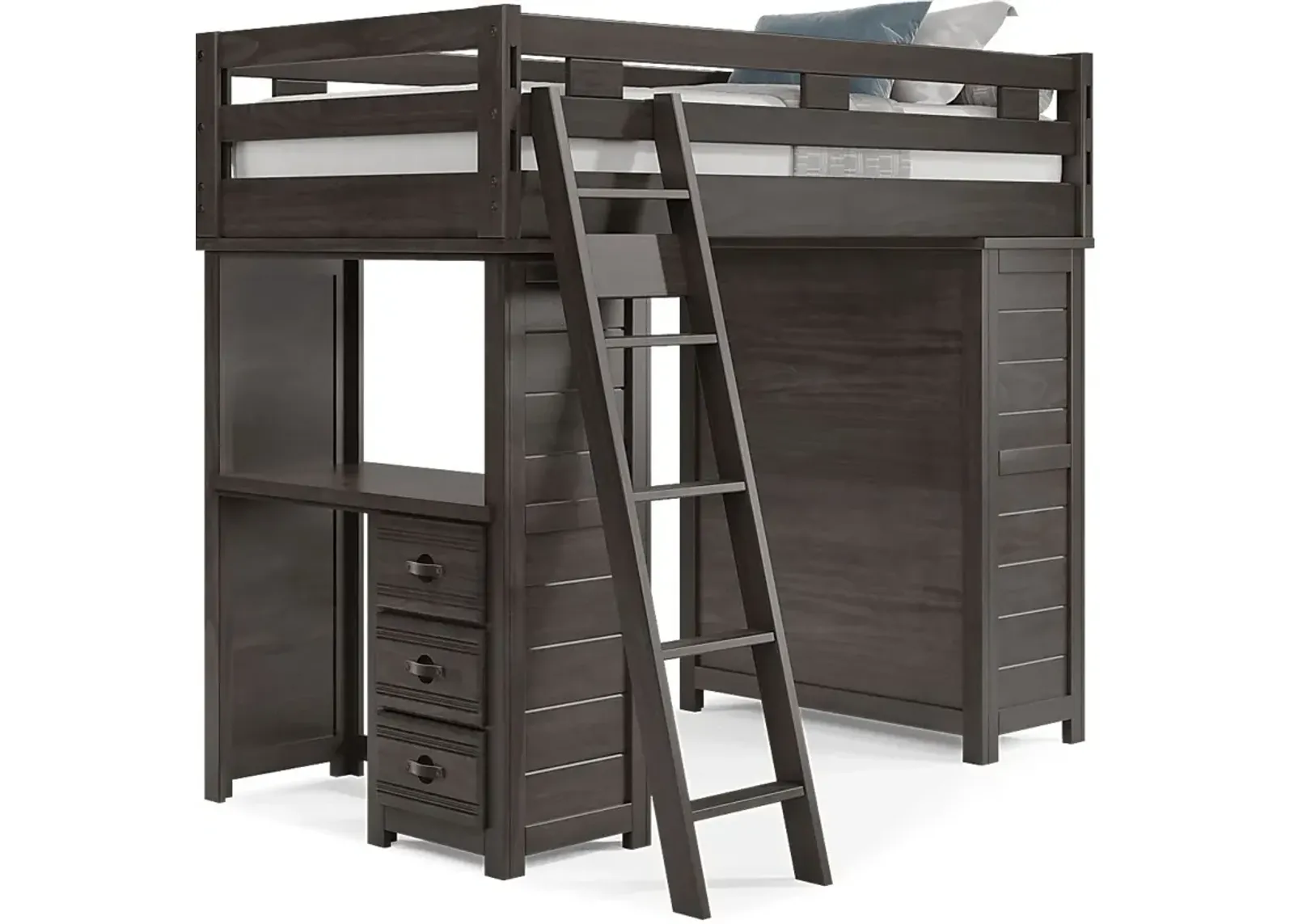 Kids Creekside 2.0 Charcoal Twin Loft with Loft Chest and Desk