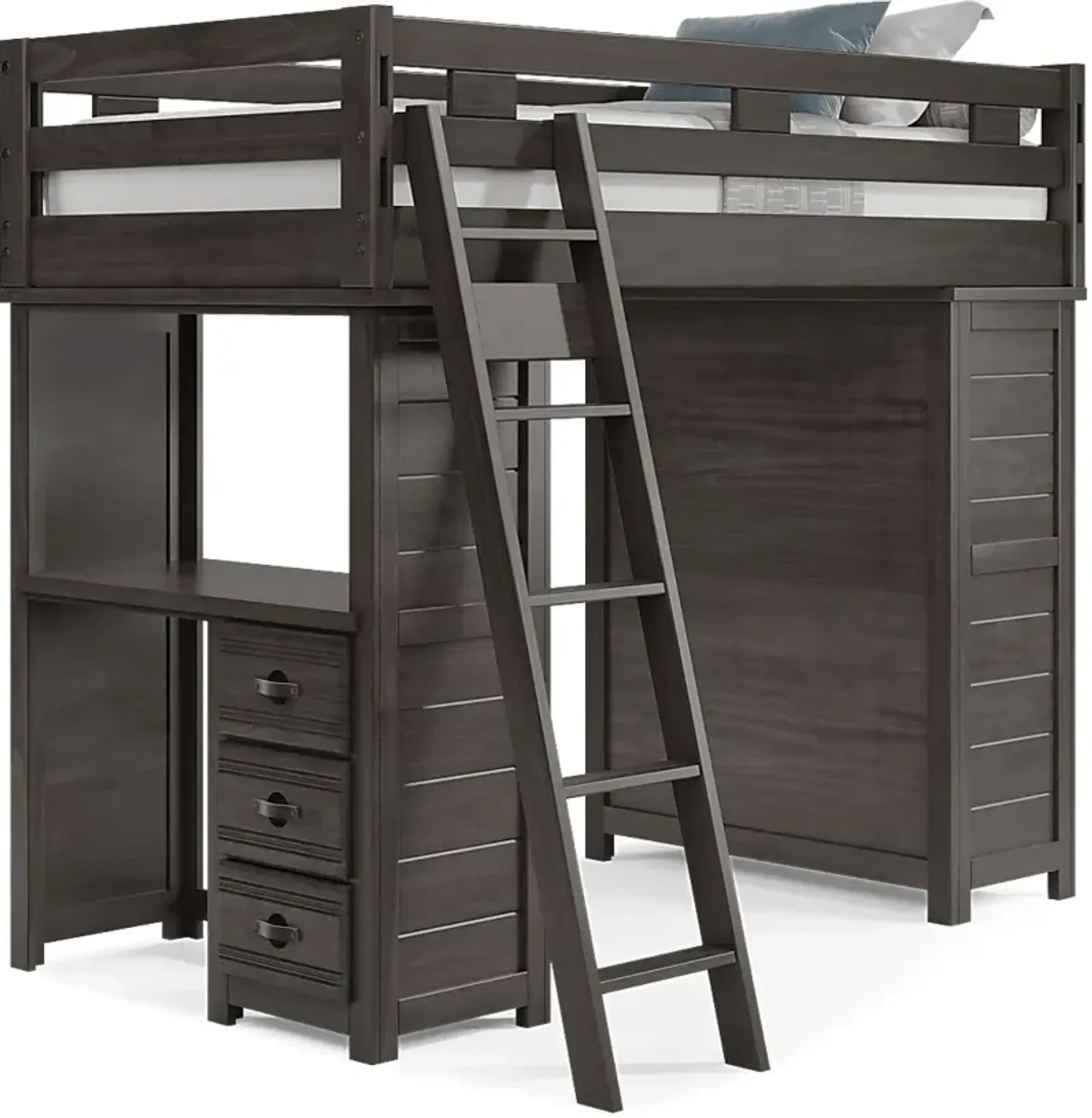 Kids Creekside 2.0 Charcoal Twin Loft with Loft Chest and Desk