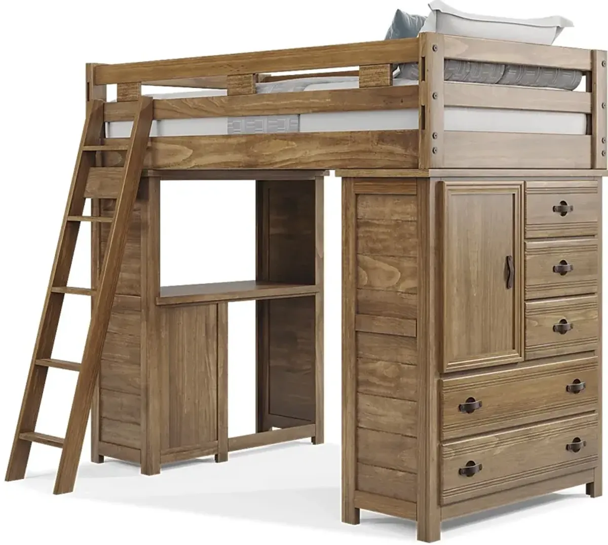 Kids Creekside 2.0 Chestnut Twin Loft with Loft Chest and Desk