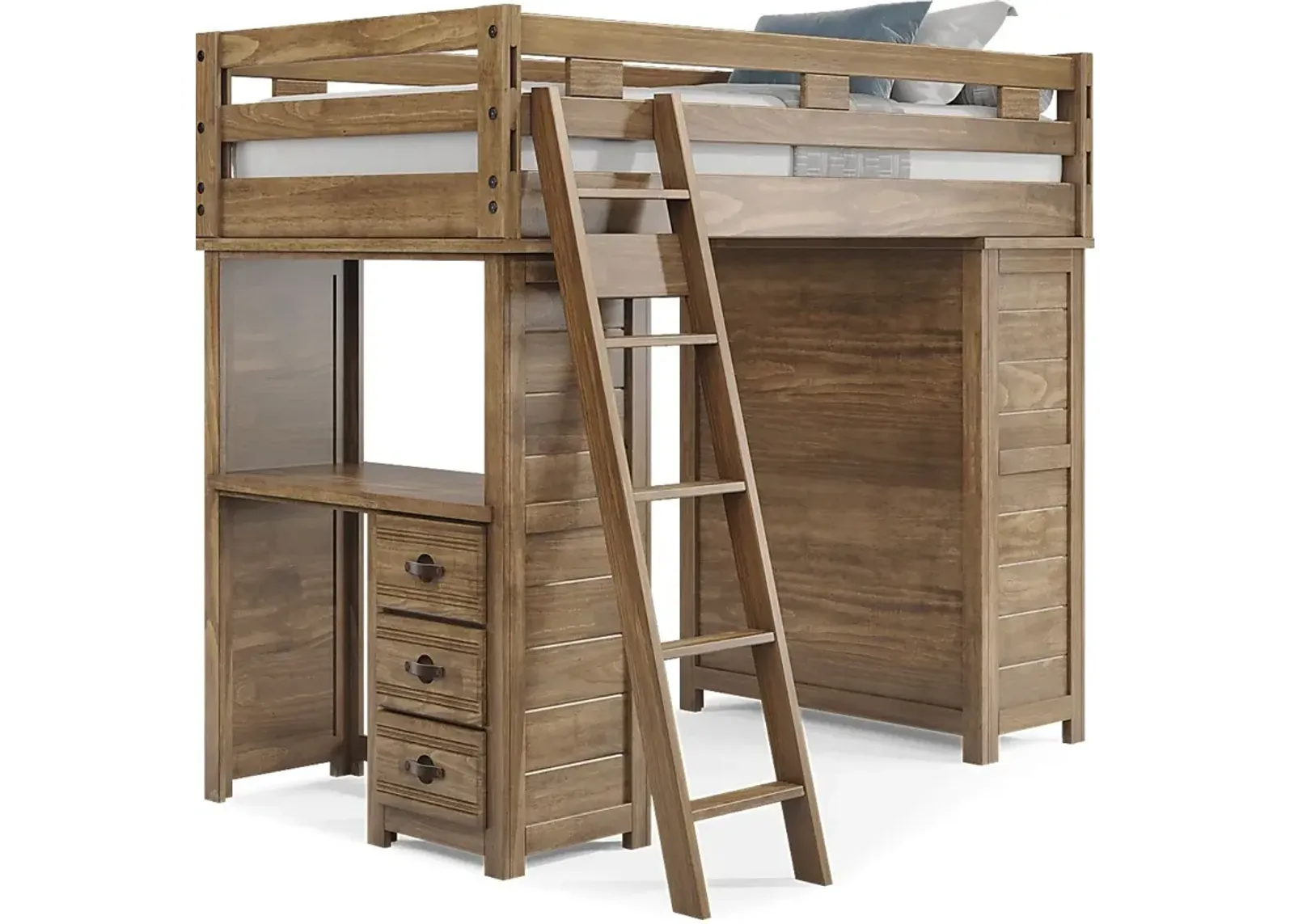 Kids Creekside 2.0 Chestnut Twin Loft with Loft Chest and Desk