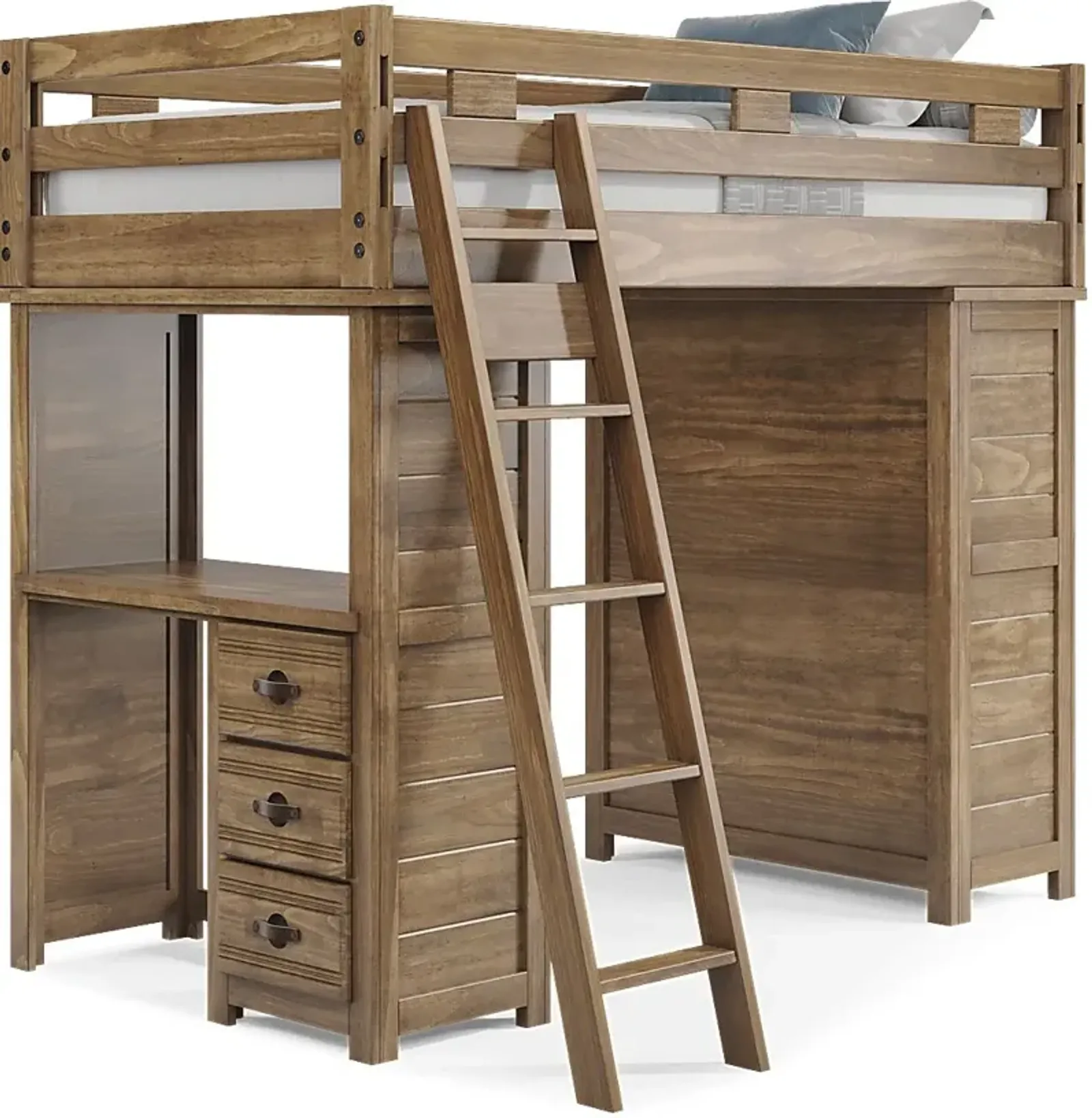 Kids Creekside 2.0 Chestnut Twin Loft with Loft Chest and Desk