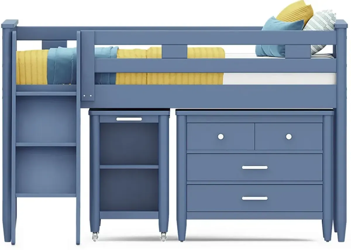 Kids Modern Colors Slate Blue Full Loft with Loft Chest and Desk