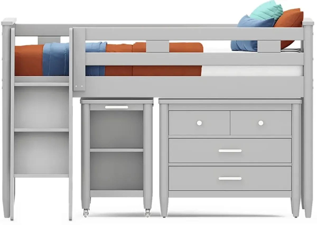 Kids Modern Colors Light Gray Full Loft with Loft Chest and Desk