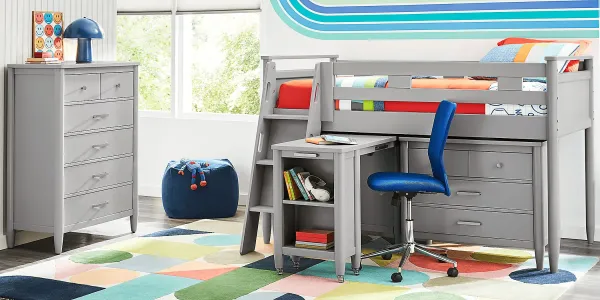 Kids Modern Colors Light Gray Full Loft with Loft Chest and Desk