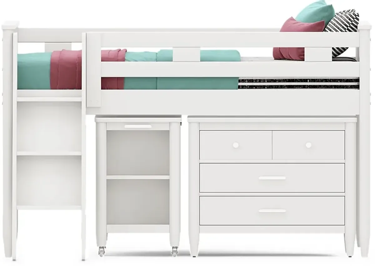 Kids Modern Colors White Full Loft with Loft Chest and Desk
