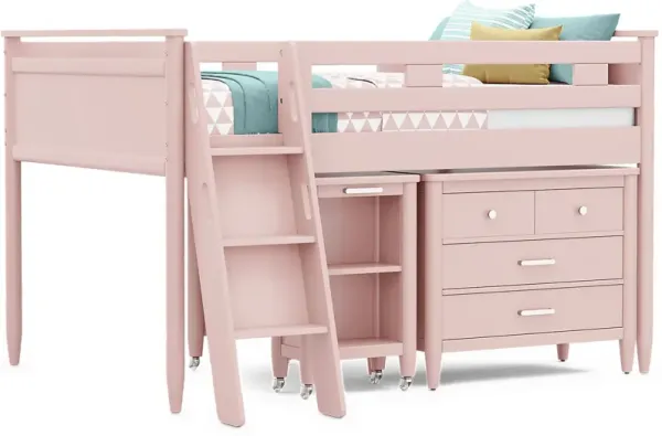 Kids Modern Colors Pink Full Loft with Loft Chest and Desk