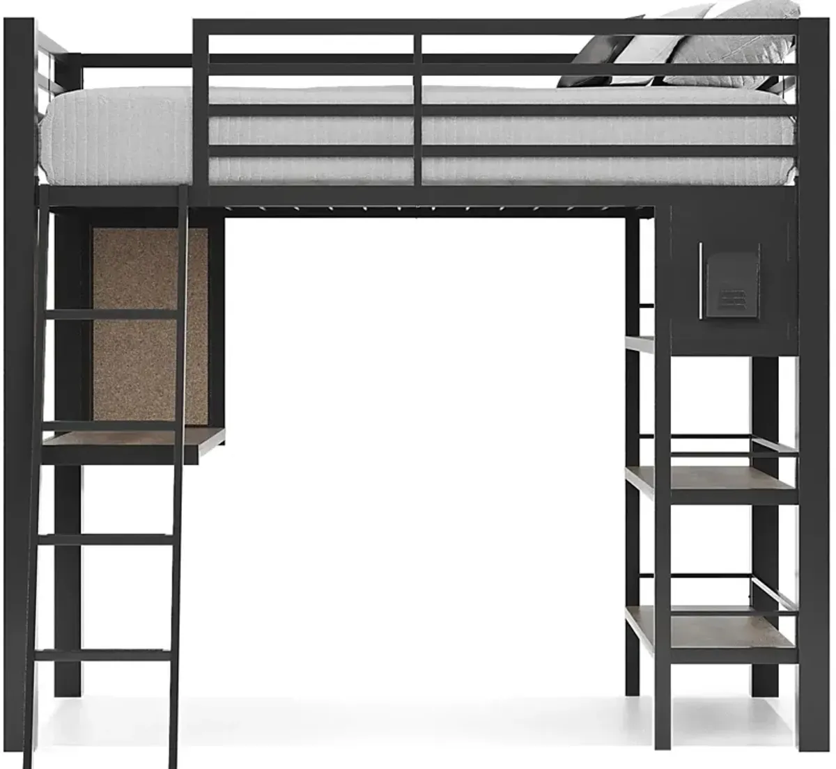 Kids Colefax Avenue Dark Gray Twin Loft Bed with Desk and Bookcase