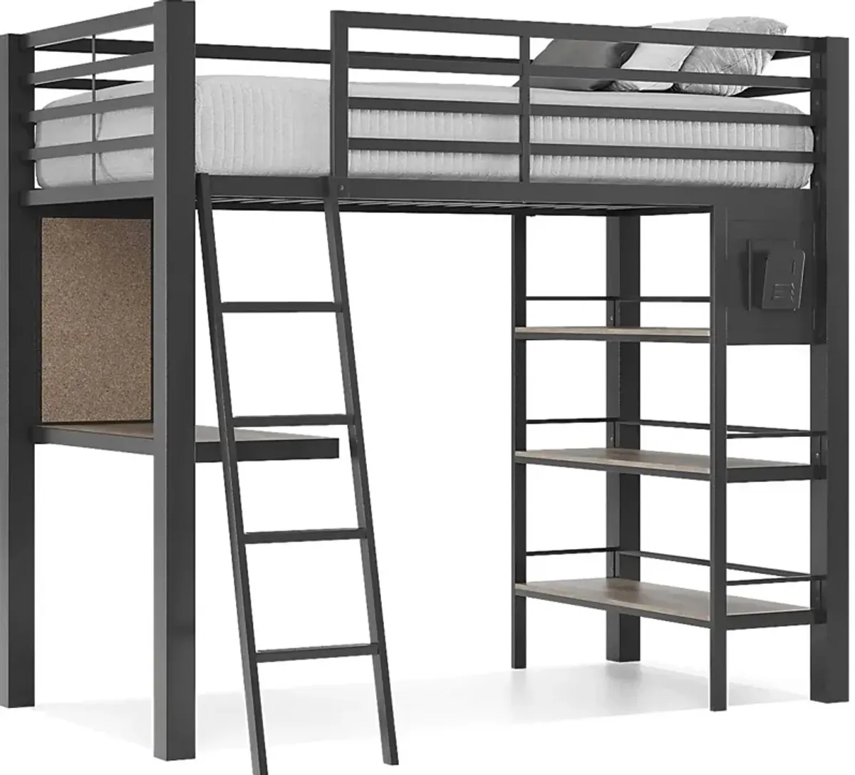 Kids Colefax Avenue Dark Gray Twin Loft Bed with Desk and Bookcase