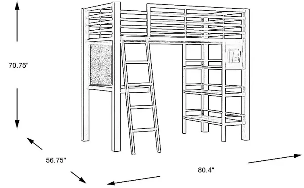 Kids Colefax Avenue Dark Gray Twin Loft Bed with Desk and Bookcase