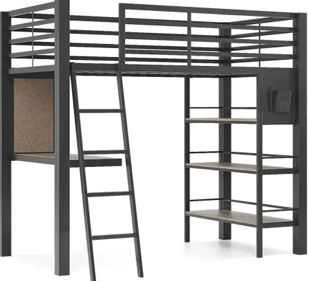 Kids Colefax Avenue Dark Gray Twin Loft Bed with Desk and Bookcase
