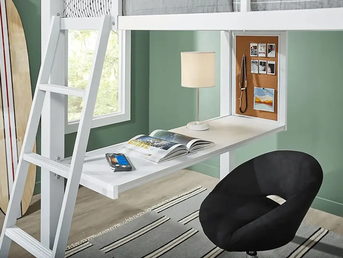 Kids Colefax Avenue White Twin Loft Bed with Desk and Bookcase