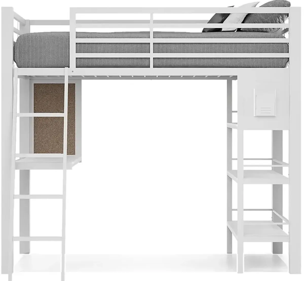 Kids Colefax Avenue White Twin Loft Bed with Desk and Bookcase