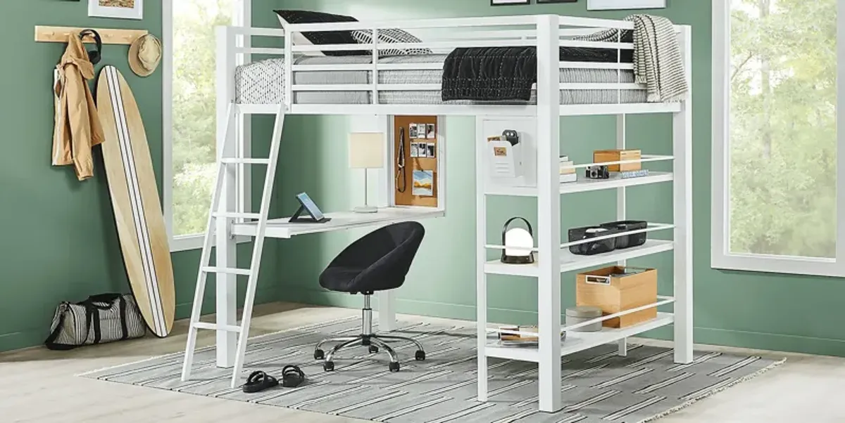 Kids Colefax Avenue White Twin Loft Bed with Desk and Bookcase