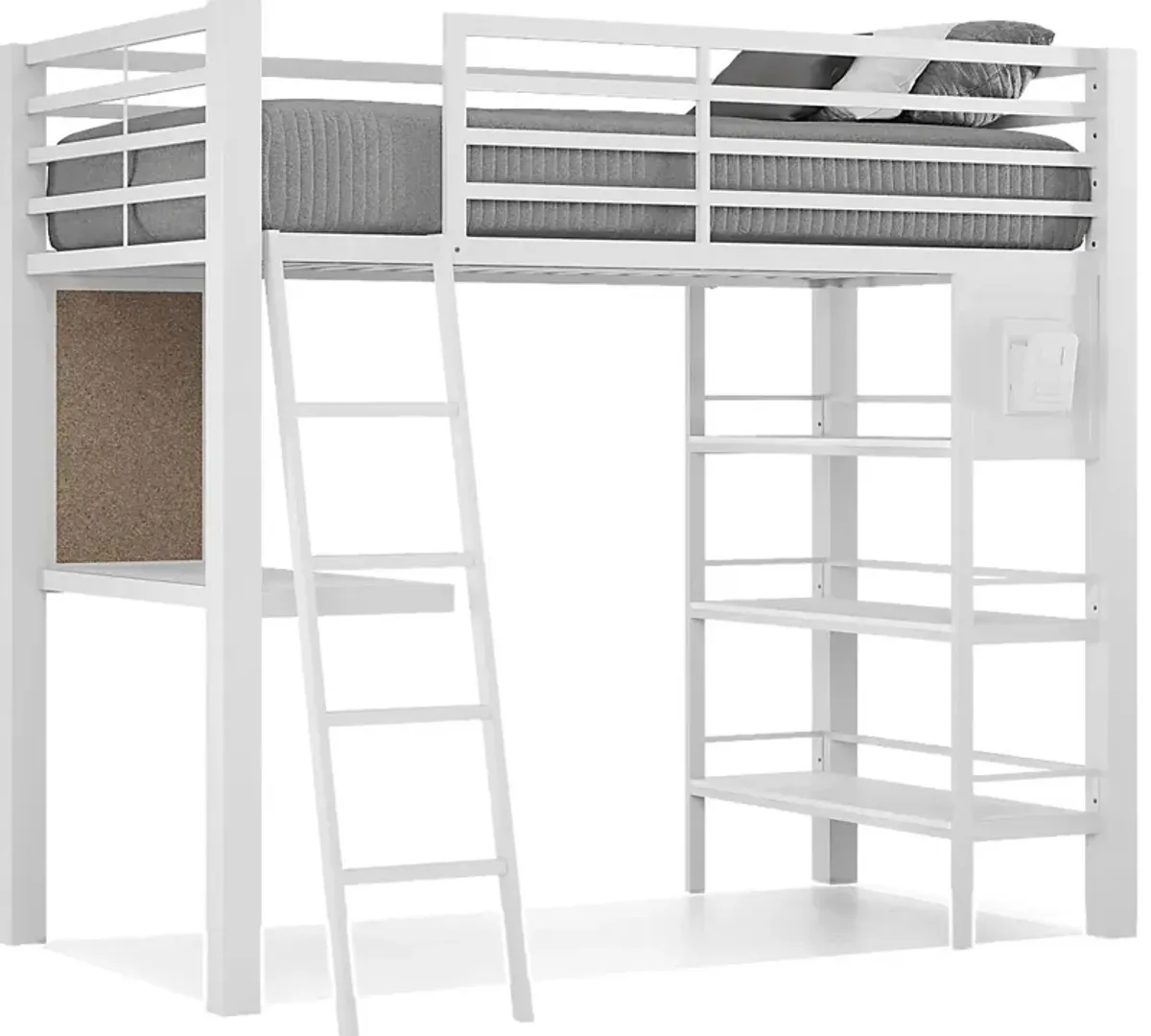 Kids Colefax Avenue White Twin Loft Bed with Desk and Bookcase