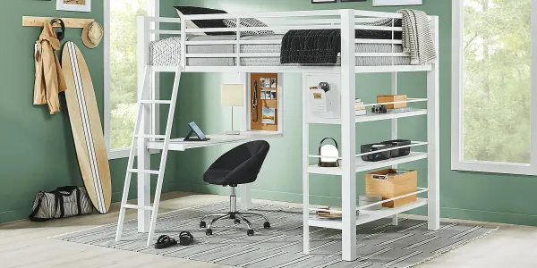 Kids Colefax Avenue White Twin Loft Bed with Desk and Bookcase