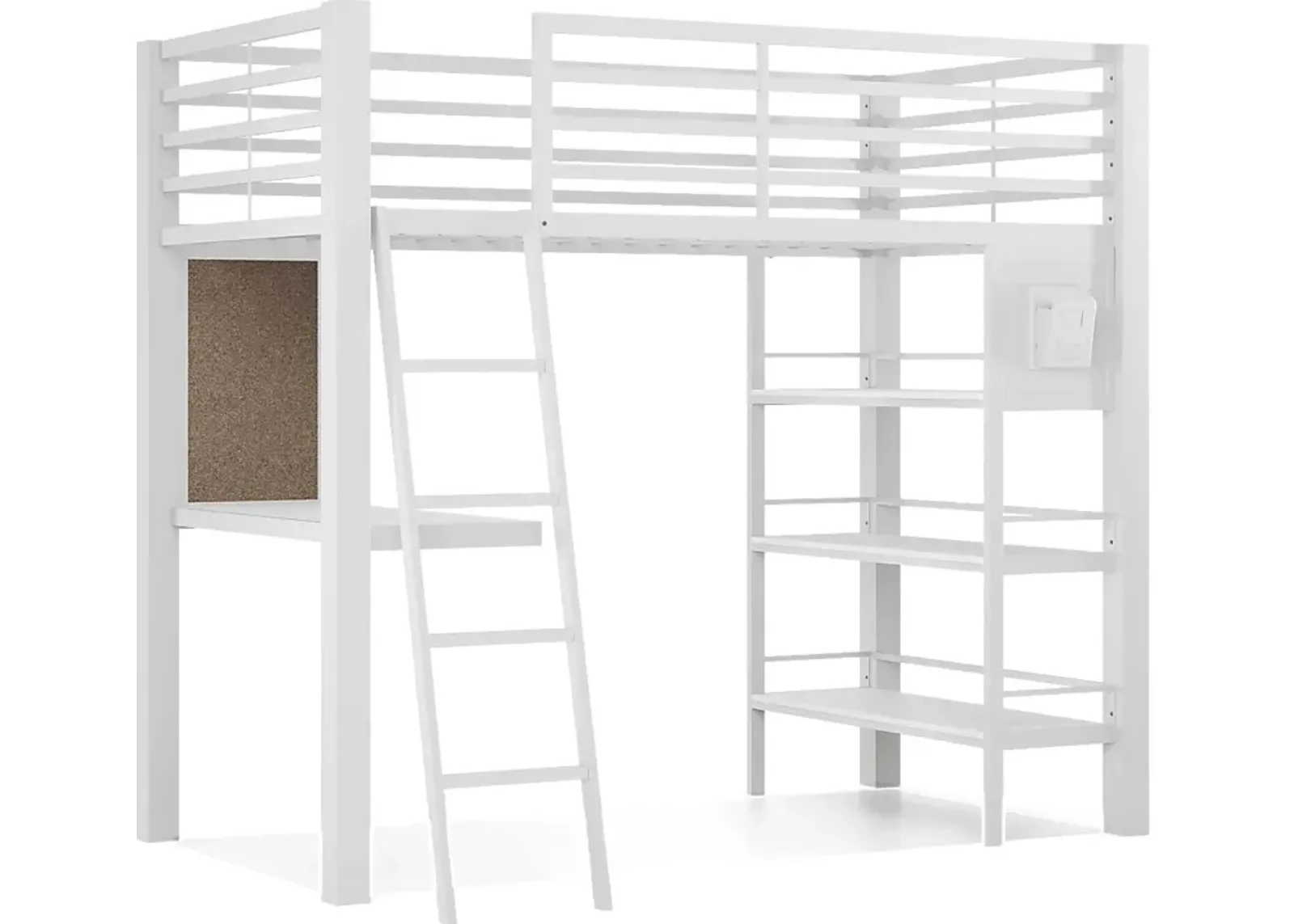 Kids Colefax Avenue White Twin Loft Bed with Desk and Bookcase