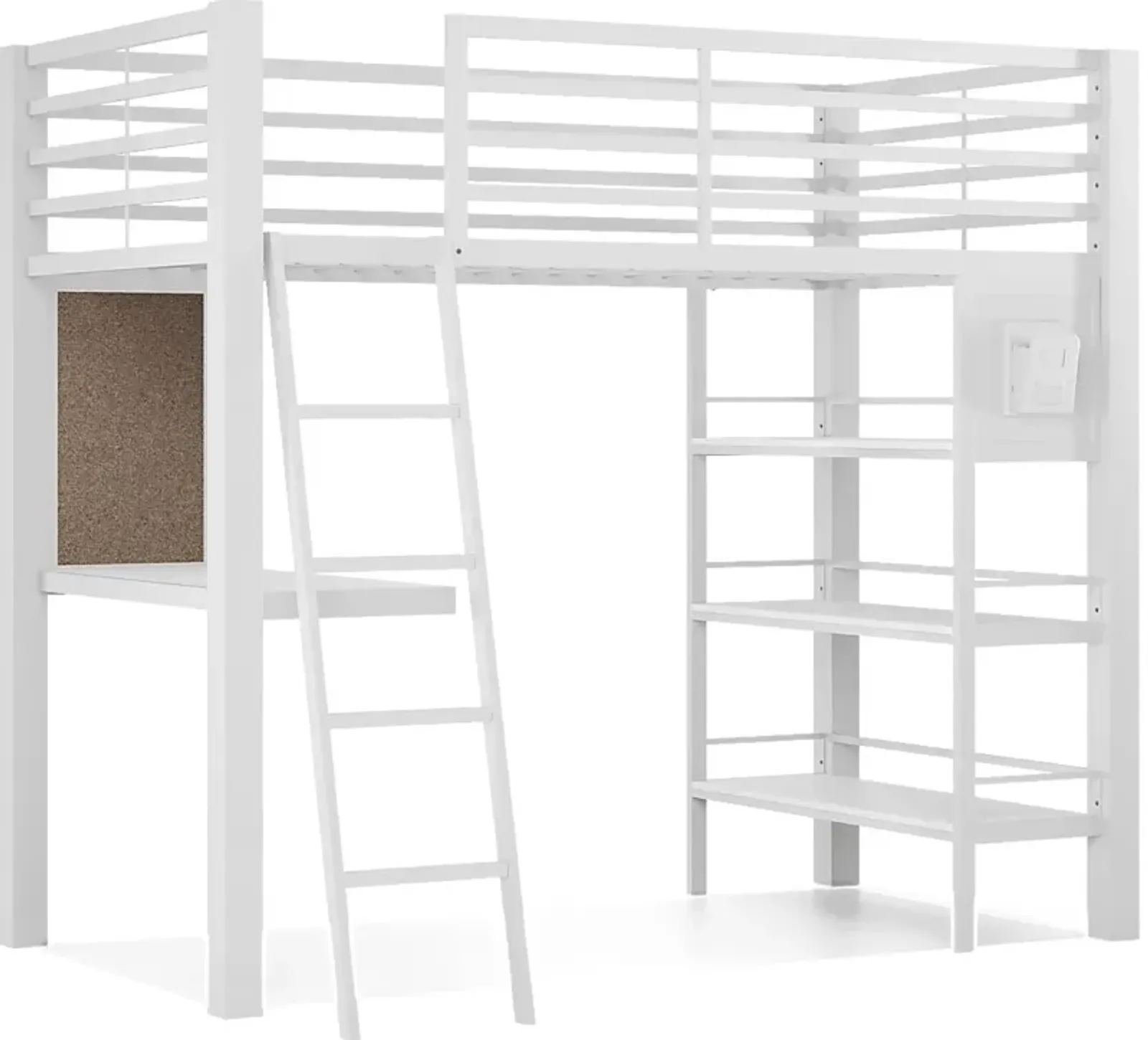 Kids Colefax Avenue White Twin Loft Bed with Desk and Bookcase