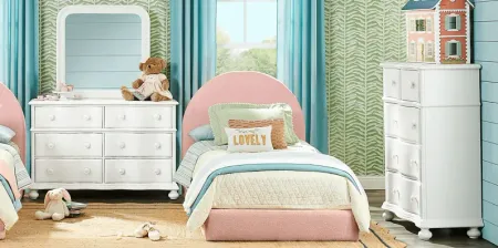 Kids San Simeon White 5 Pc Bedroom with Moonstone Pink Twin Upholstered Bed