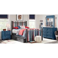 Kids Cottage Colors Navy 5 Pc Bedroom with Batter Up Painted Full Baseball Bat Bed