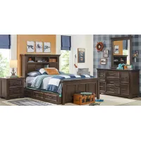 Kids Canyon Lake Java 6 Pc Full Bookcase Bedroom with Storage Side Rail and Trundle
