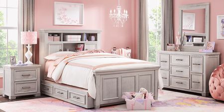Kids Canyon Lake Ash Gray 6 Pc Full Bookcase Bedroom with Storage Side Rail and Trundle