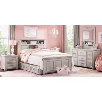 Kids Canyon Lake Ash Gray 6 Pc Full Bookcase Bedroom with Storage Side Rail and Trundle