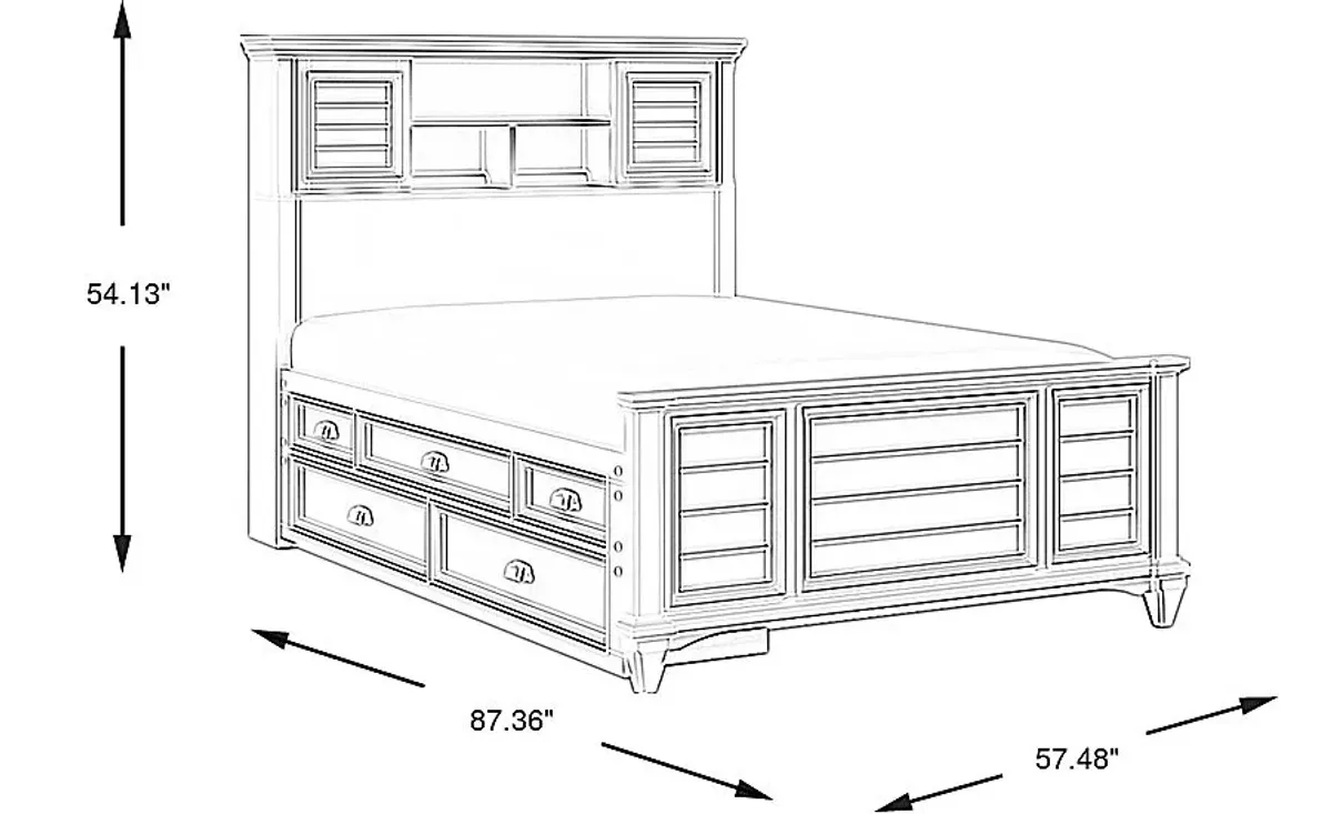 Kids Hilton Head White Full Bookcase Bed with Storage Side Rail
