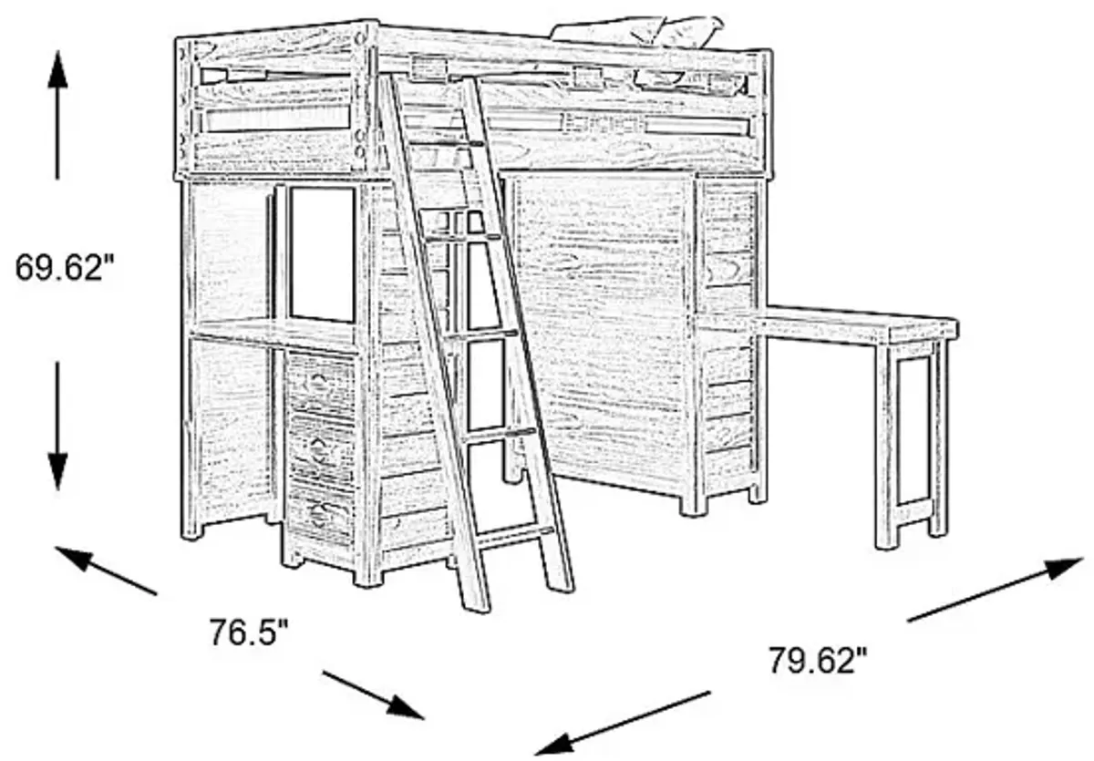 Kids Creekside 2.0 Charcoal Twin Loft with Loft Desk, Chest and Desk Attachment