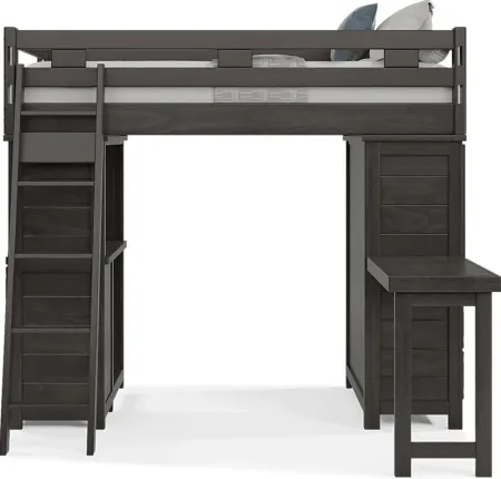 Kids Creekside 2.0 Charcoal Twin Loft with Loft Desk, Chest and Desk Attachment