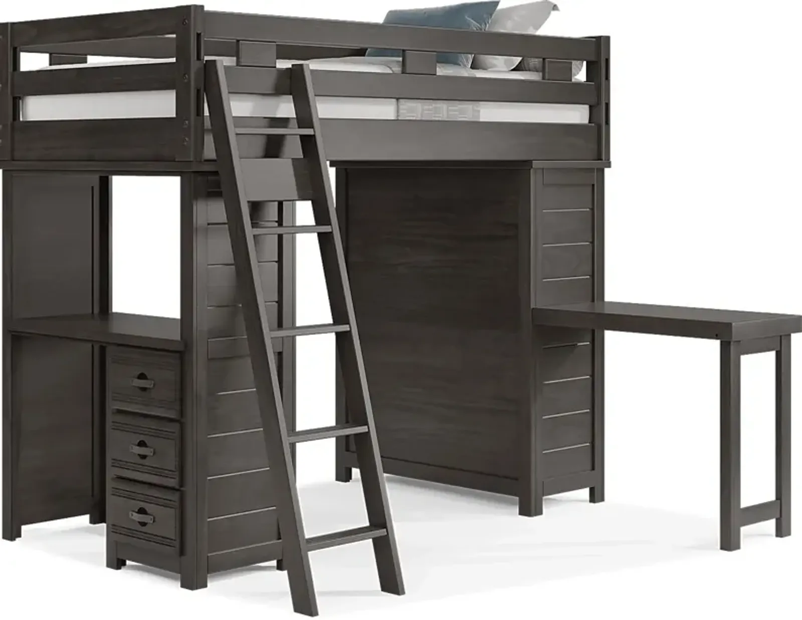 Kids Creekside 2.0 Charcoal Twin Loft with Loft Desk, Chest and Desk Attachment