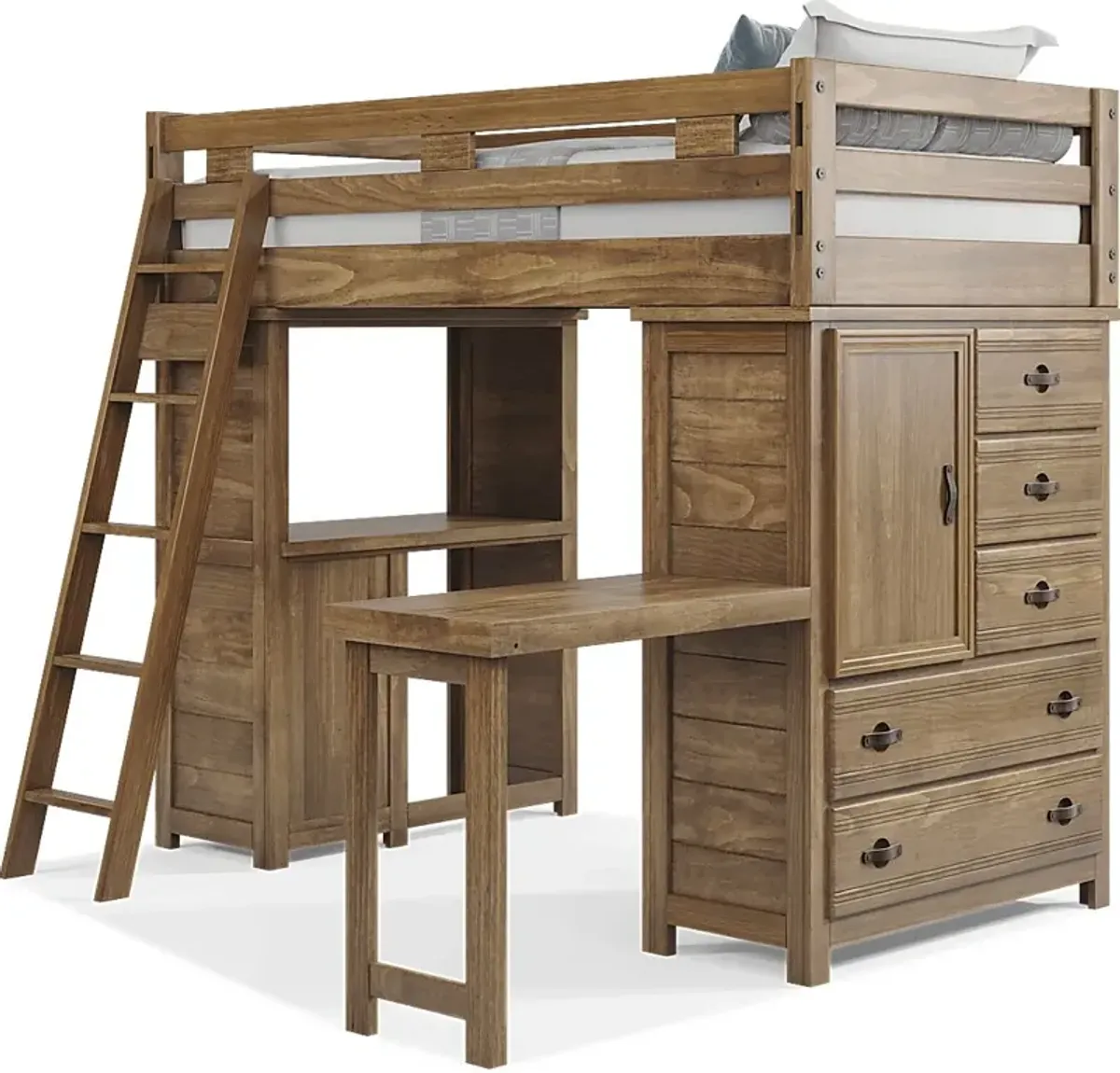 Kids Creekside 2.0 Chestnut Twin Loft with Loft Desk, Chest and Desk Attachment