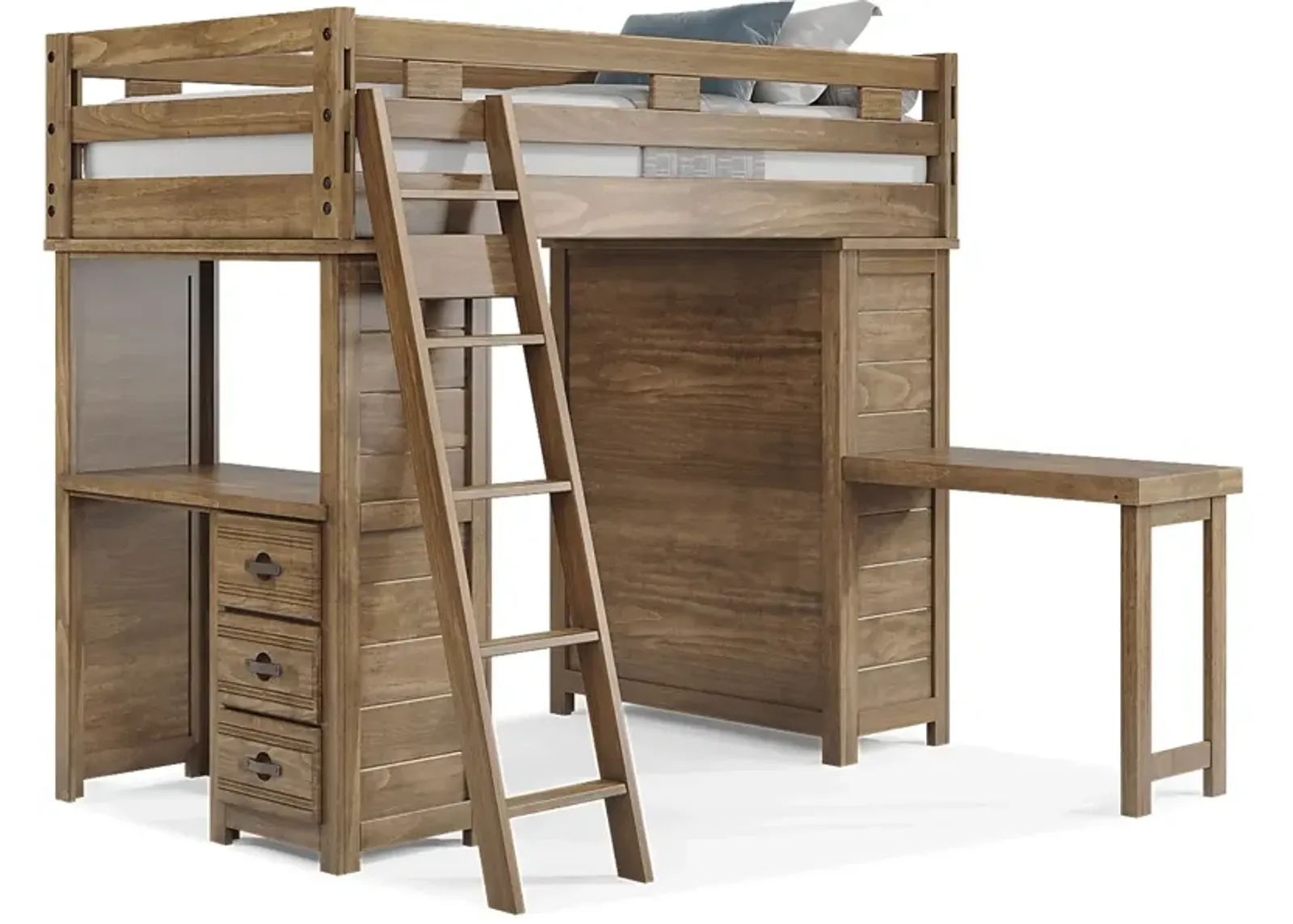 Kids Creekside 2.0 Chestnut Twin Loft with Loft Desk, Chest and Desk Attachment