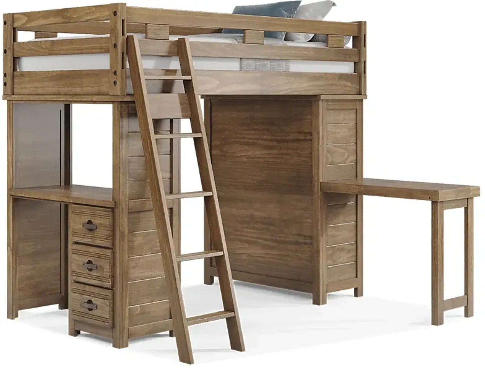 Kids Creekside 2.0 Chestnut Twin Loft with Loft Desk, Chest and Desk Attachment