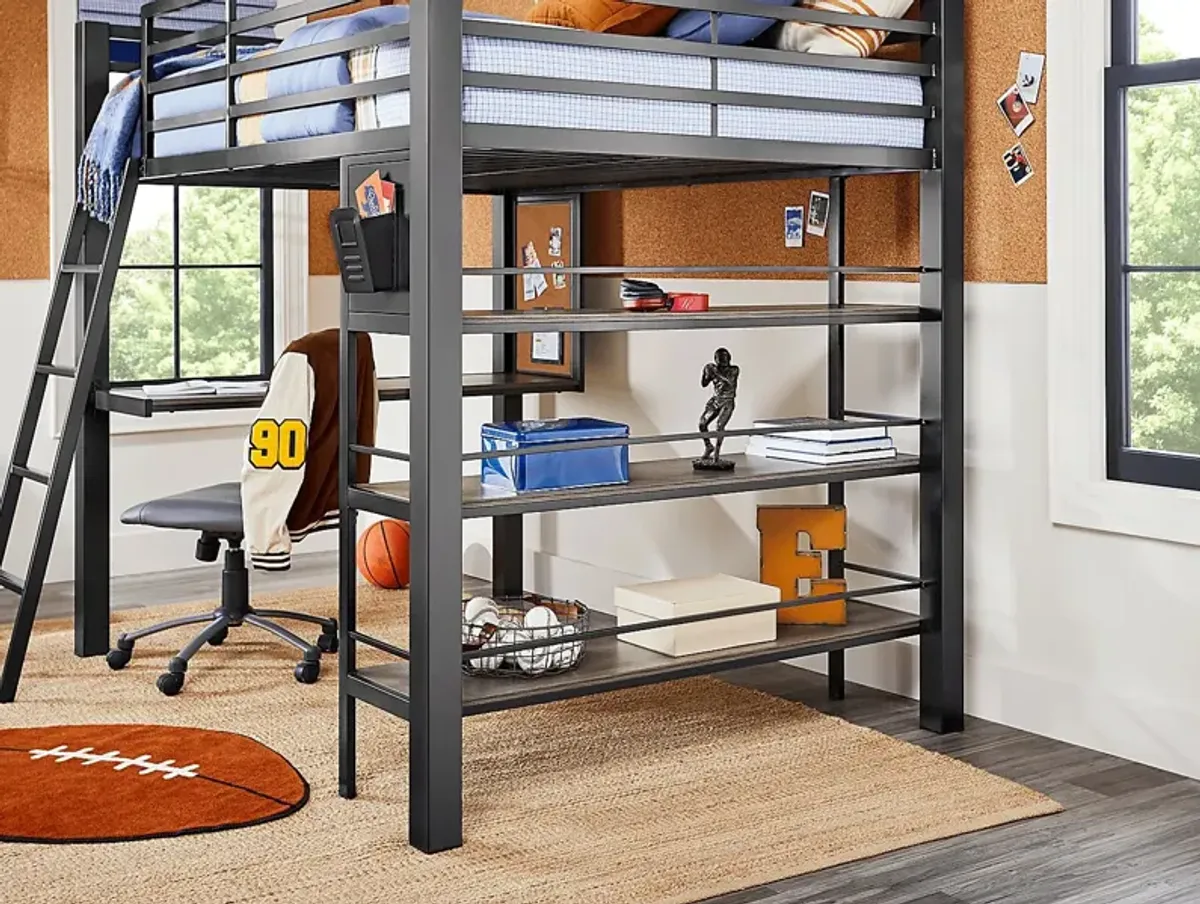 Kids Colefax Avenue Dark Gray Full Loft Bed with Desk and Bookcase